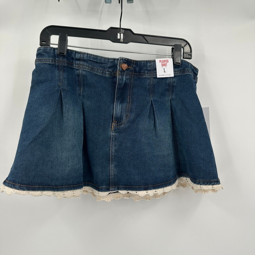 Celebrity Pink Womens Y2K Pleated Denim Micro Mini Skirt Size L Preppy Y2K Retro